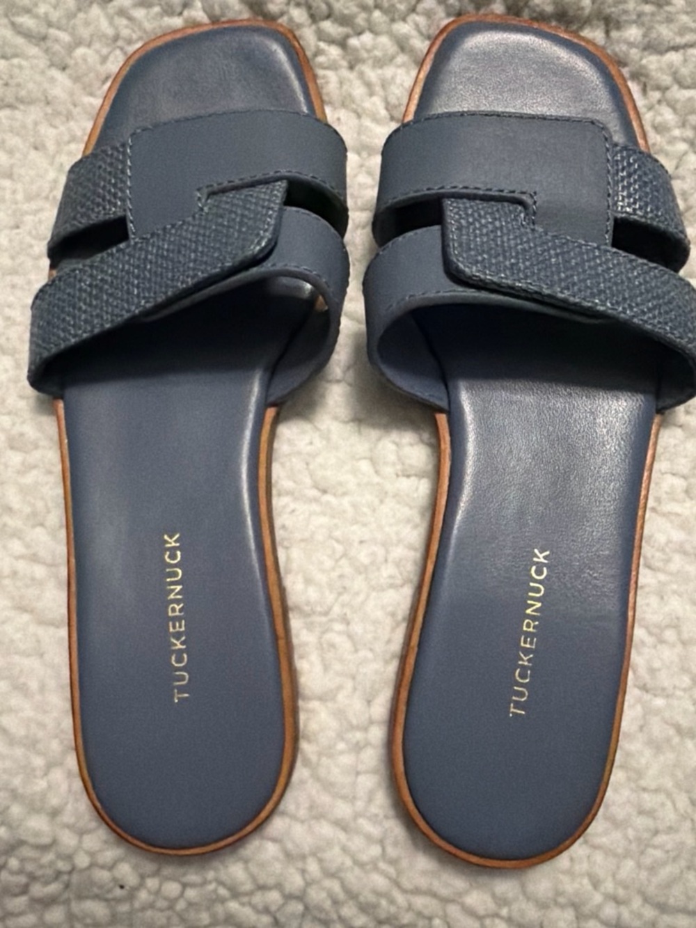 Tuckernuck Blue Embossed Leather Muse Sandals with Woven Strap